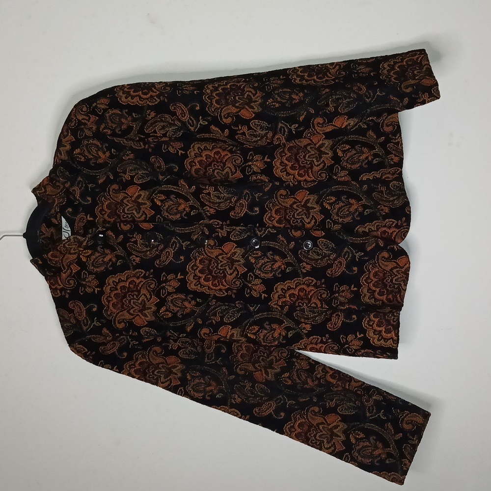 Dressbarn Vintage 90s Y2K Black Floral Tapestry Button Down Jacket Size Medium
